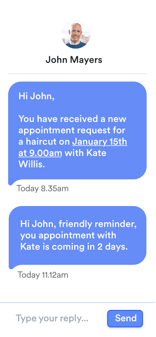SMS Notifications for an upcoming appointment to agents