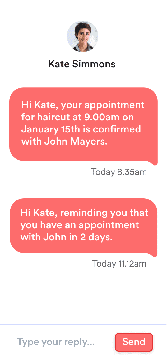 SMS Notifications for an upcoming appointment to customers