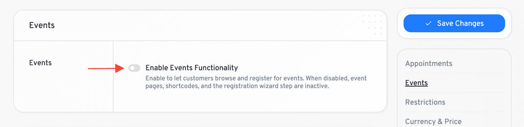 enable events