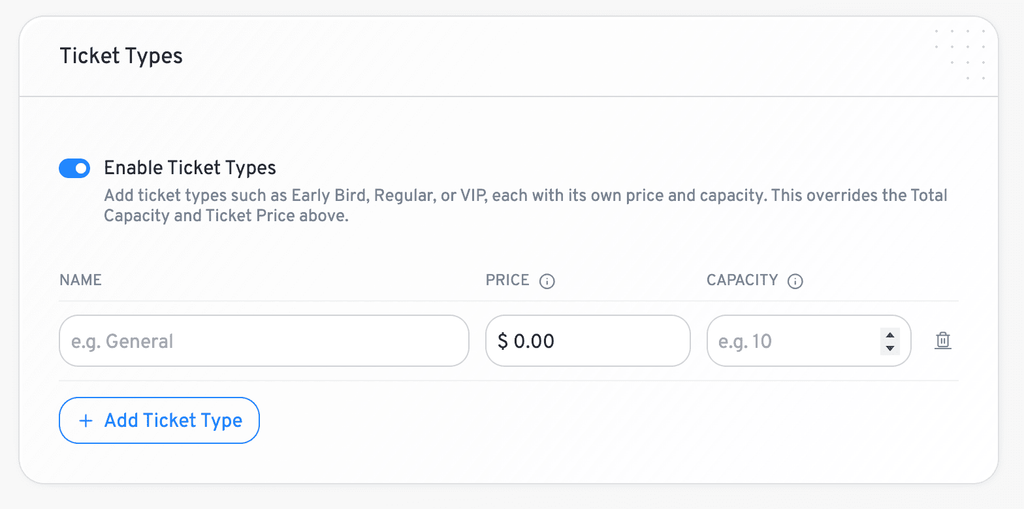 ticket type empty