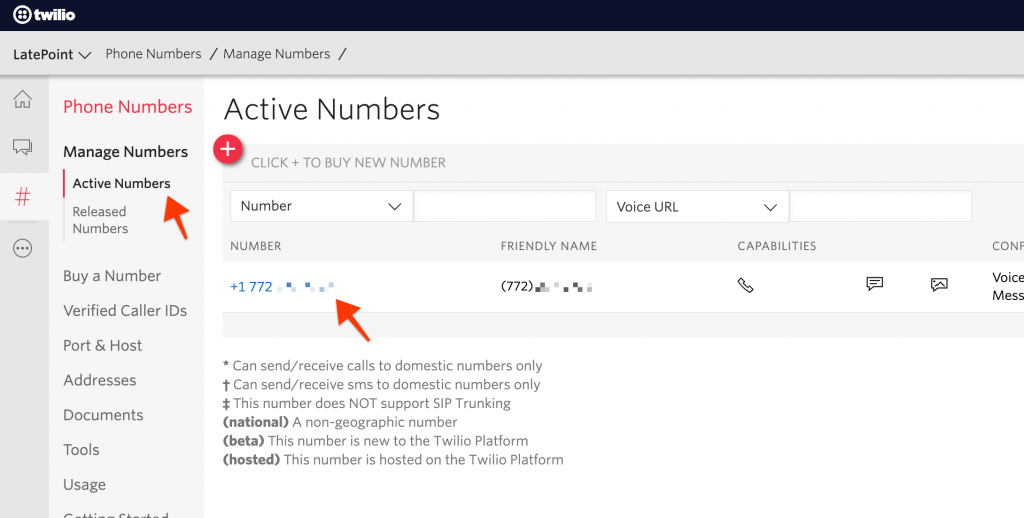twilio active numbers