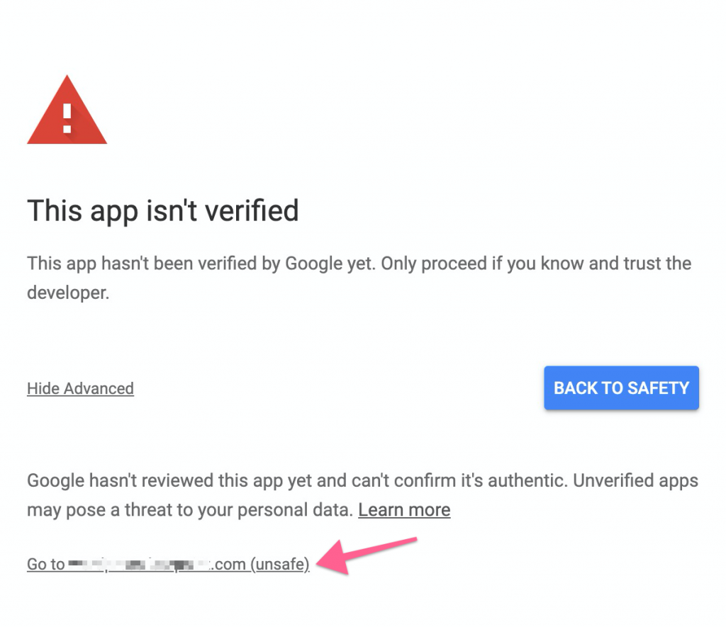 Google Calendar Connect shows app is not verified message google verification 2