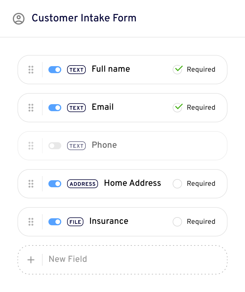 customer intake form