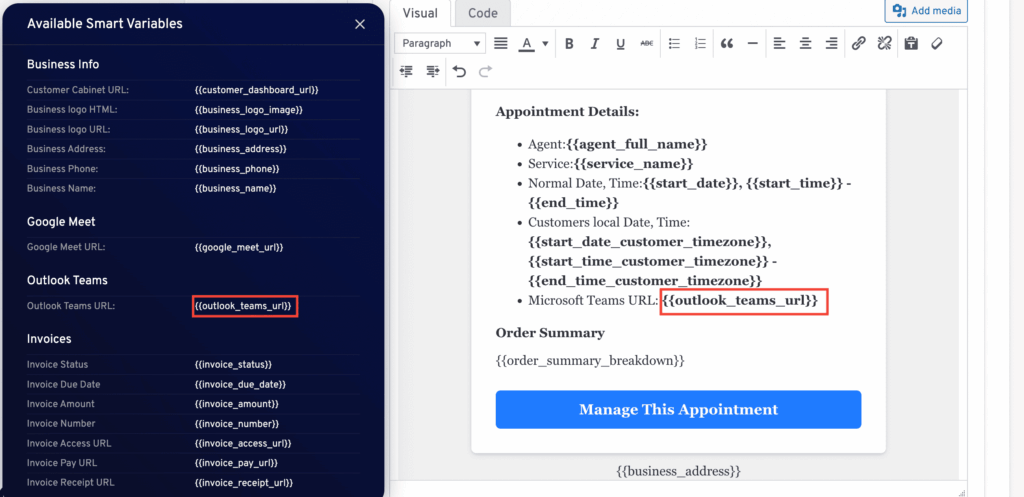 Enable Microsoft Teams for new appointments microsoft teams smart variable