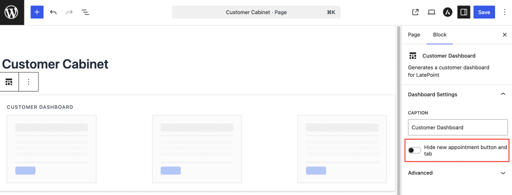 How to Hide the “New Appointment” Button and Tab on the Customer Dashboard customer dashboard hide 1