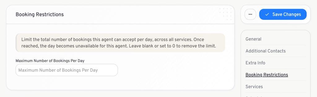 limit bookings agent