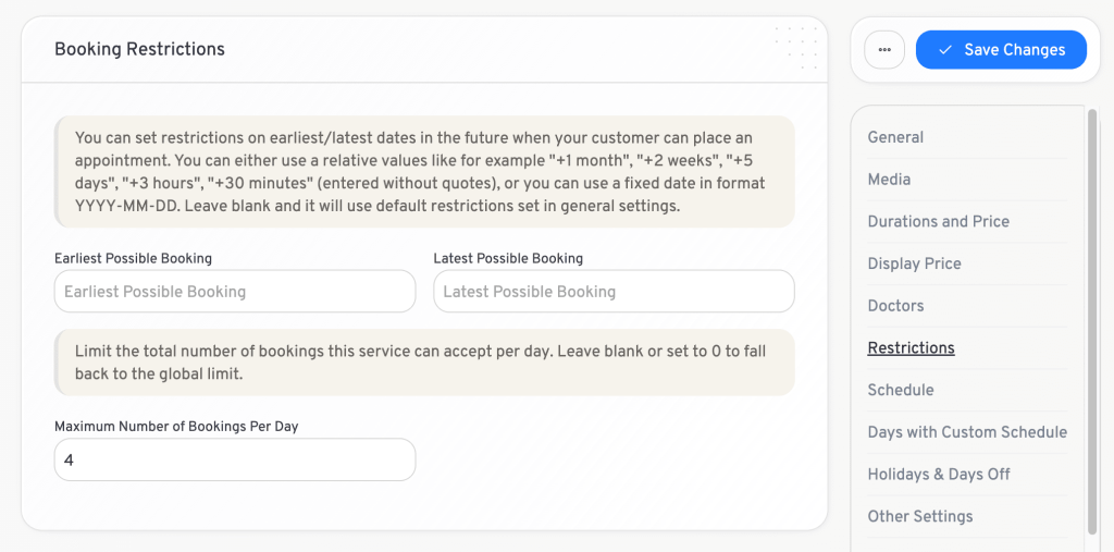 limit bookings service