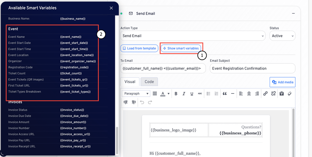 Event Notifications event smart variables