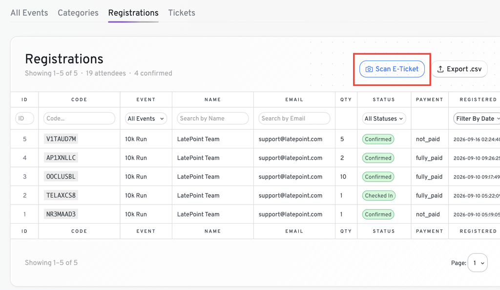 Managing Event Registrations scan e tickets